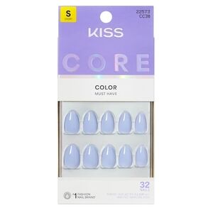 KISS CORE Press On Nails Flee Blue Short Almond